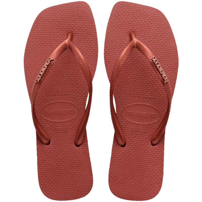 Women's Slim Square Logo Metallic Flip Flops sold by Havaianas