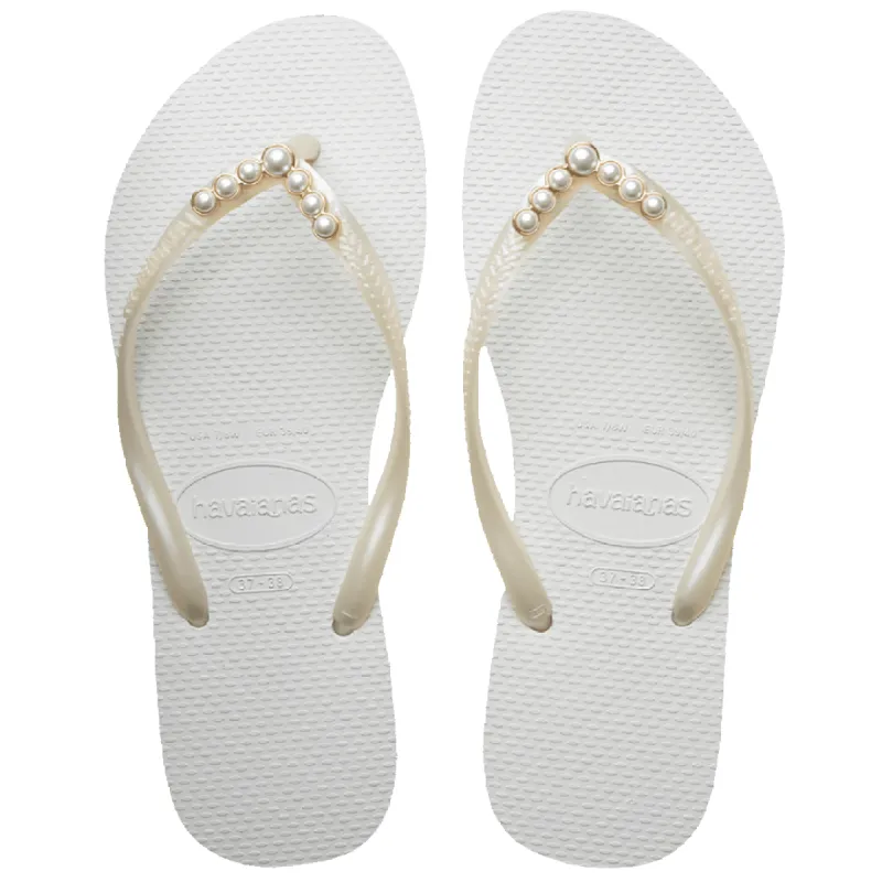 Women's Slim White Pearl Flip Flops sold by Havaianas