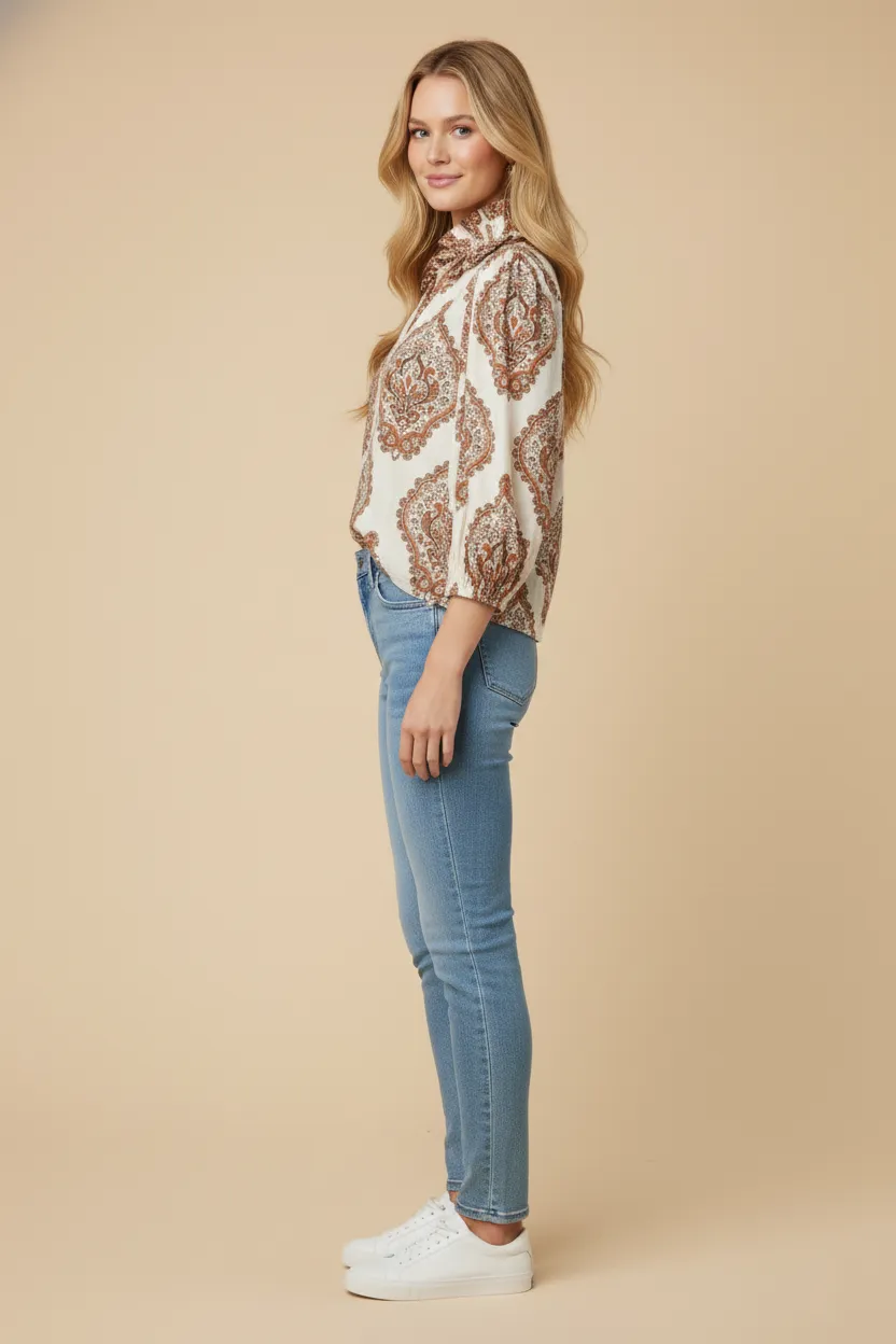 Womens Exaggerated Ruffle Collar Block Print Top sold by Hayden product image thumbnail 3