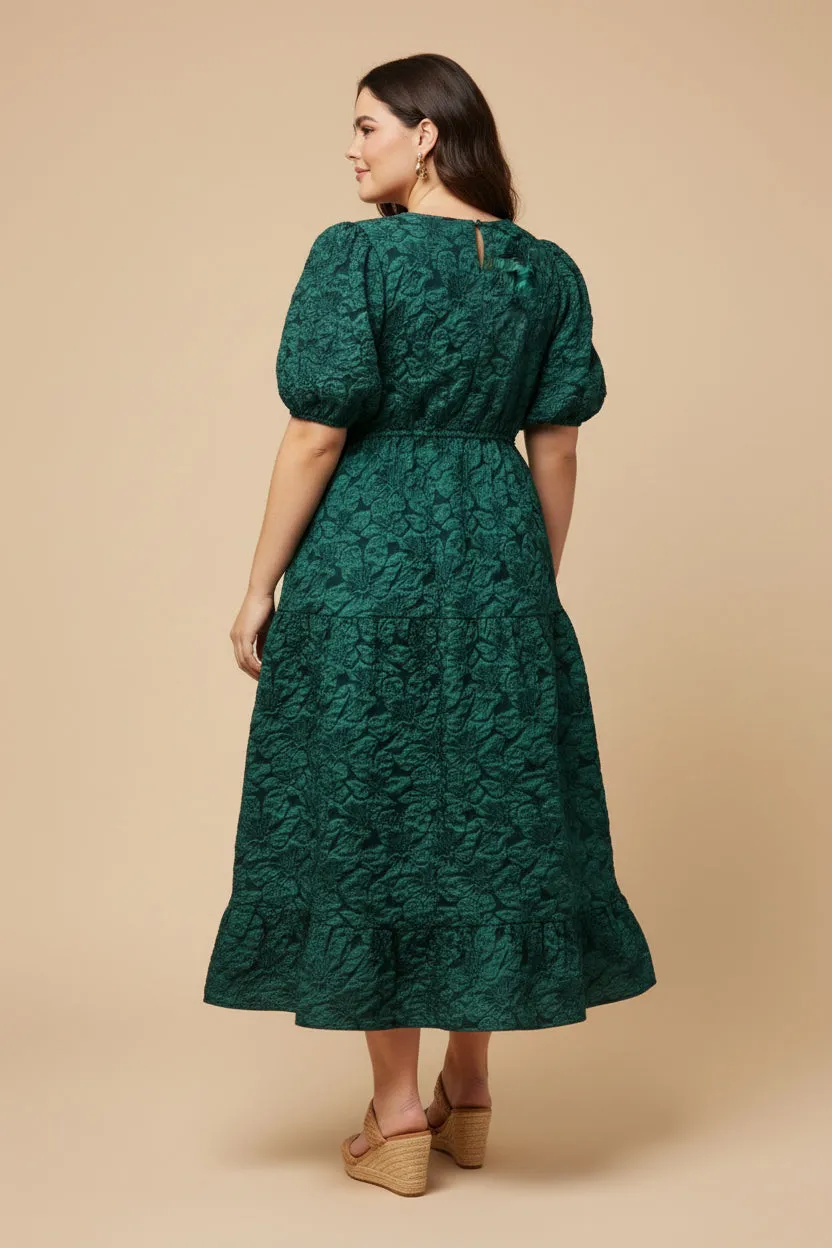 Womens Puff Sleeve Floral Jacquard Midi Dress sold by Hayden product image thumbnail 3