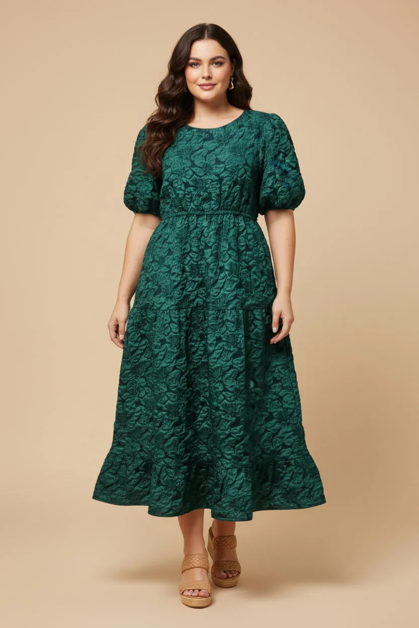 Womens Puff Sleeve Floral Jacquard Midi Dress sold by Hayden