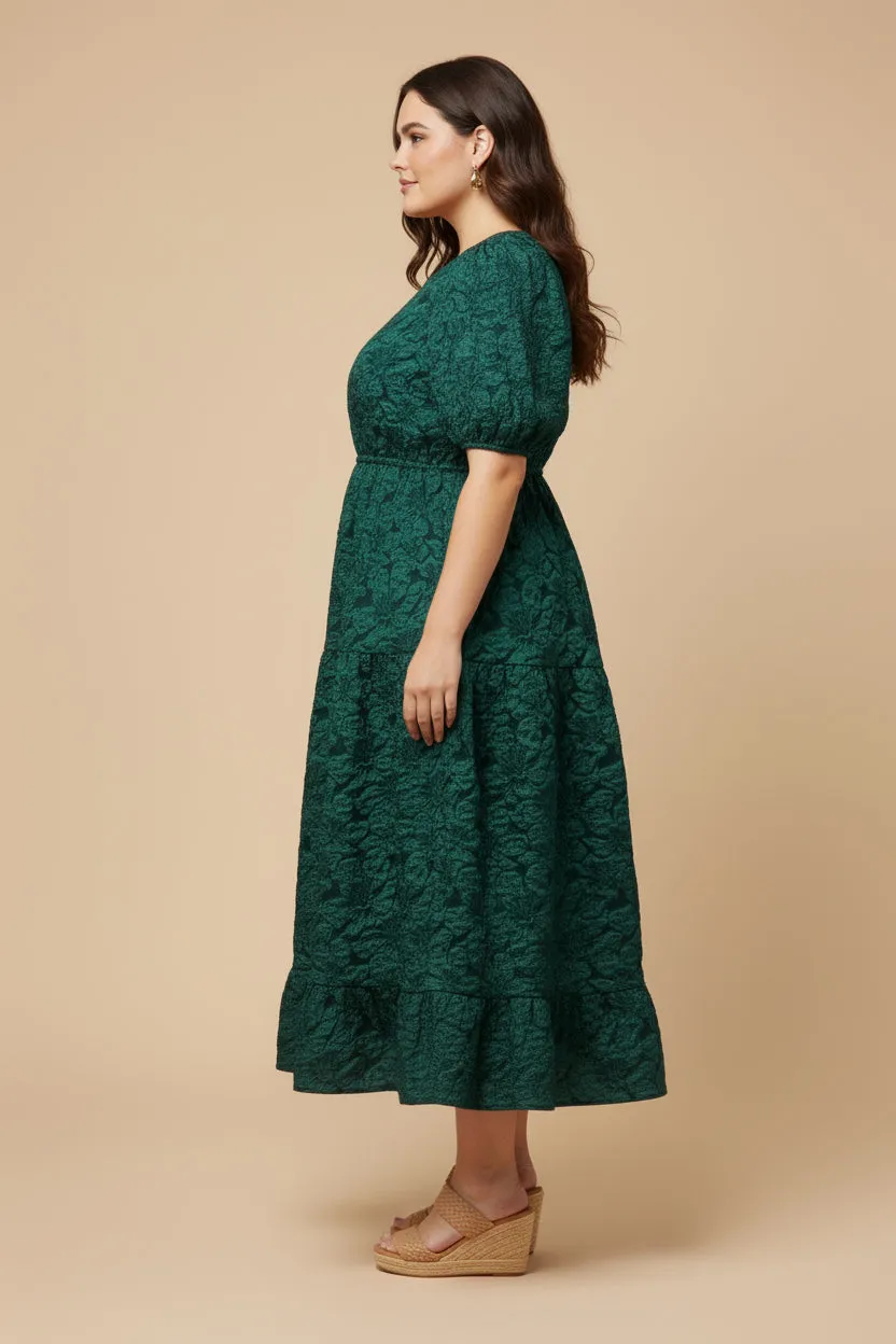 Womens Puff Sleeve Floral Jacquard Midi Dress sold by Hayden product image thumbnail 2