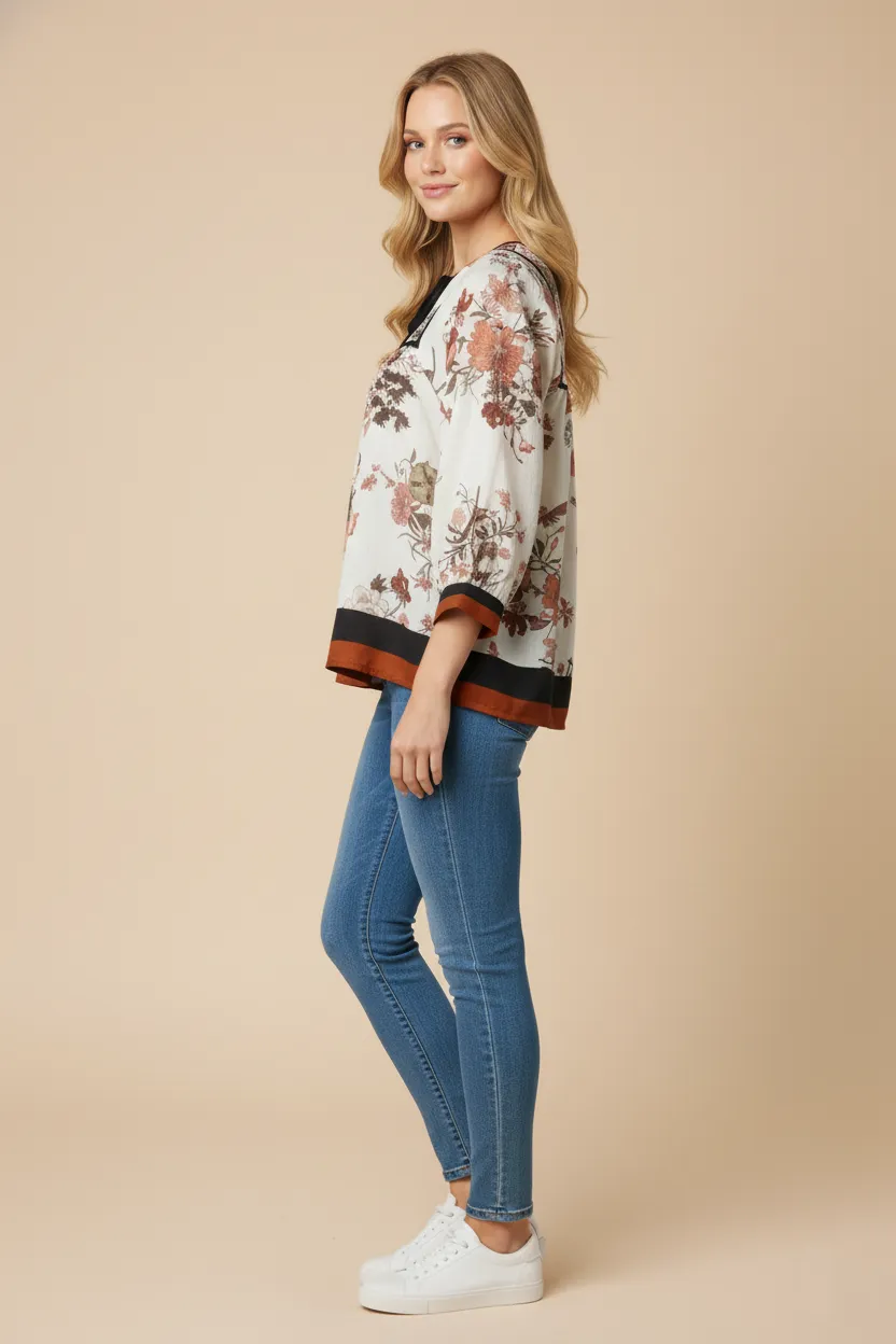 Womens Soft Floral Piping And Border Detail Top sold by Hayden product image thumbnail 3