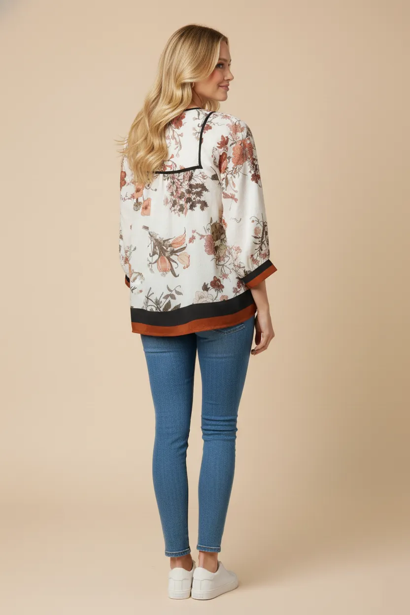 Womens Soft Floral Piping And Border Detail Top sold by Hayden product image thumbnail 4