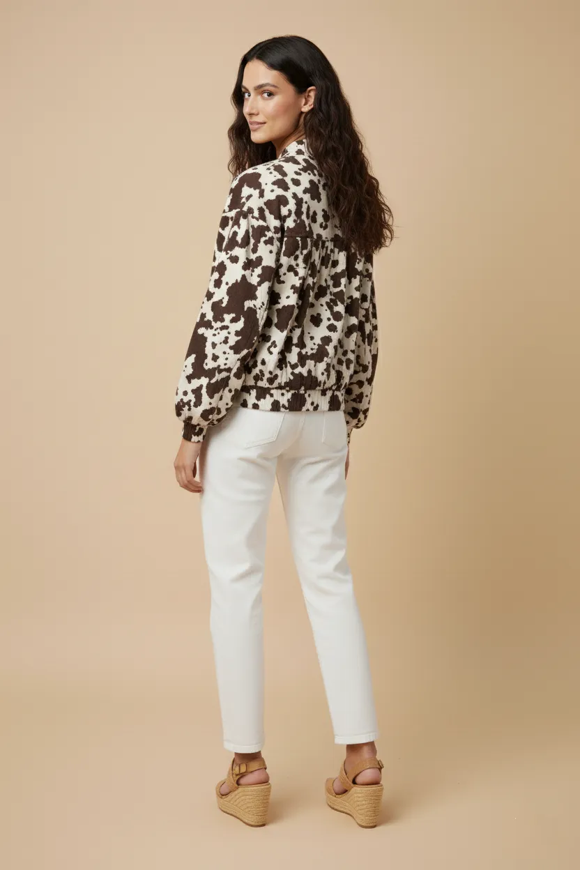 Womens Cow Print Puff Sleeve Jacket sold by Hayden product image thumbnail 3