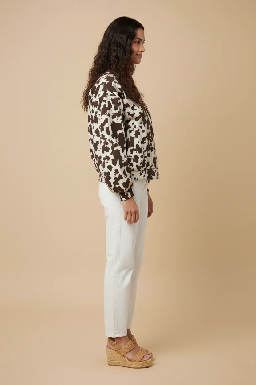 Womens Cow Print Puff Sleeve Jacket sold by Hayden product image thumbnail 2