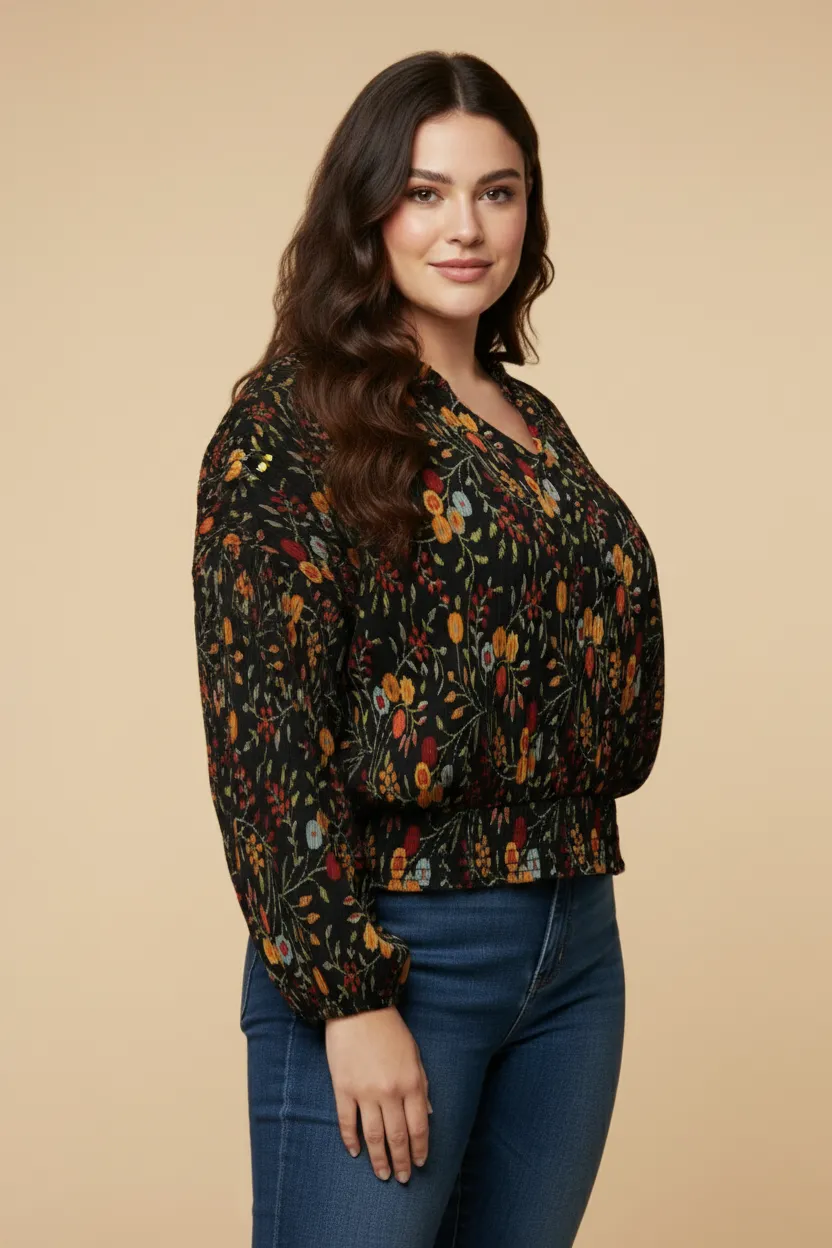 Womens Crinkled Fern Print Open Collar Top sold by Hayden product image thumbnail 5