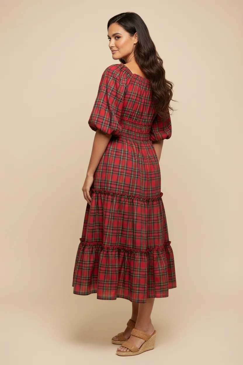 Womens Plaid Gathered Waist Ruffled Tier Dress sold by Hayden product image thumbnail 3