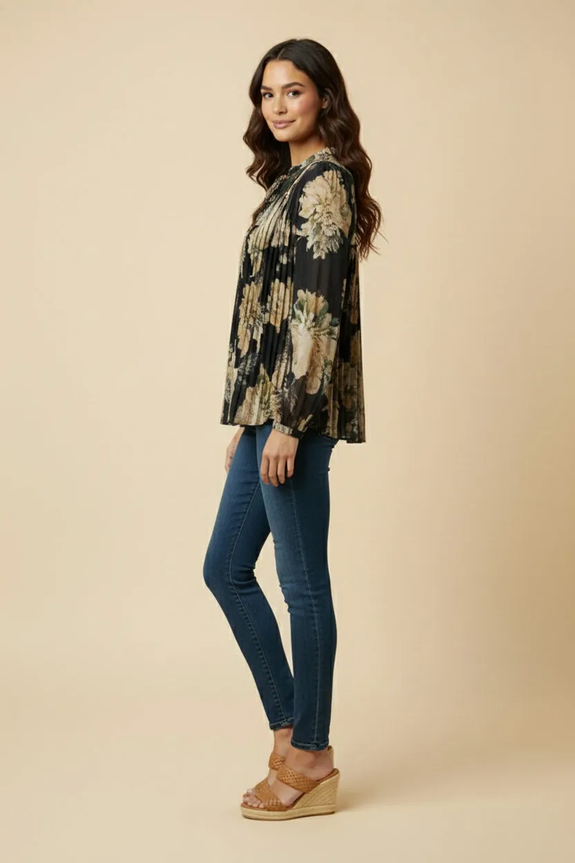 Womens Romantic Floral Pleated Tie Neck Blouse sold by Hayden product image thumbnail 3