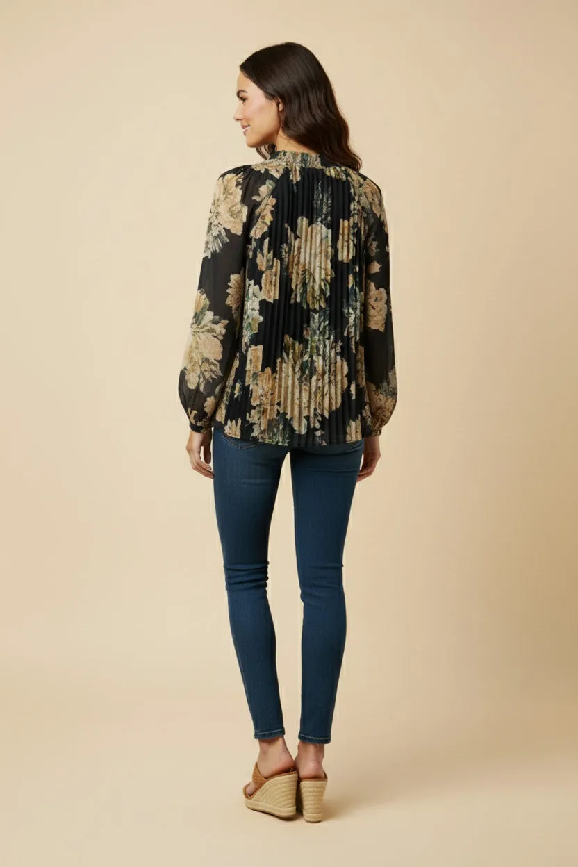 Womens Romantic Floral Pleated Tie Neck Blouse sold by Hayden product image thumbnail 4