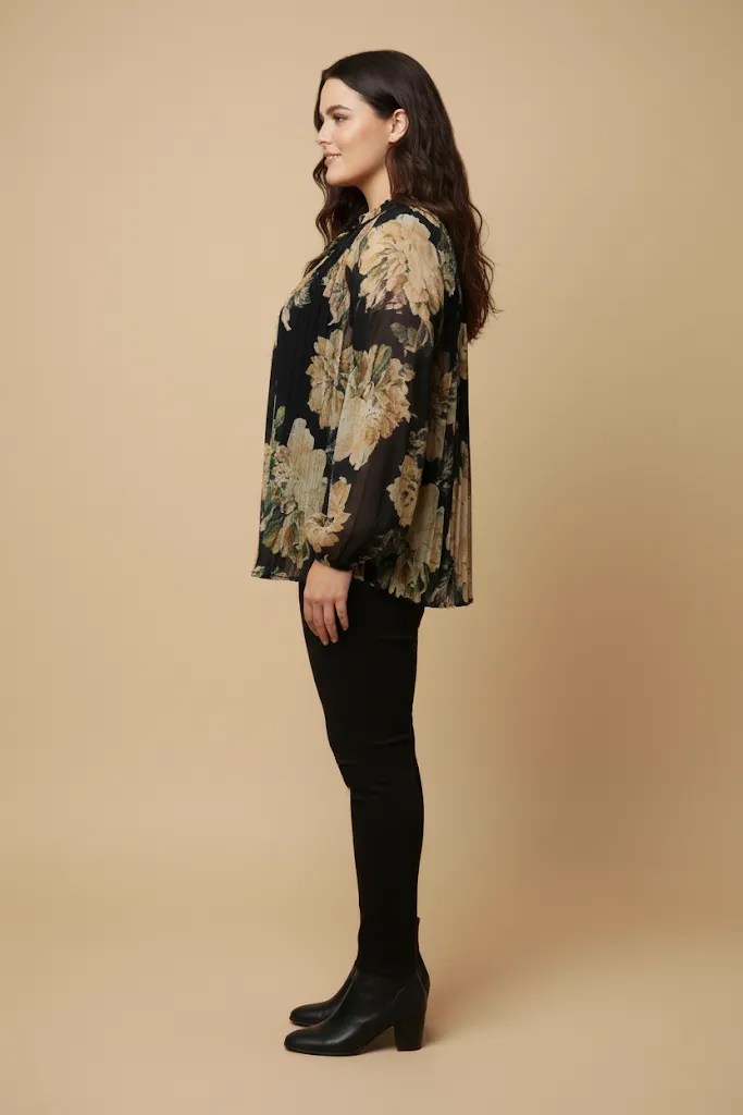 Womens Romantic Floral Pleated Tie Neck Blouse sold by Hayden product image thumbnail 5