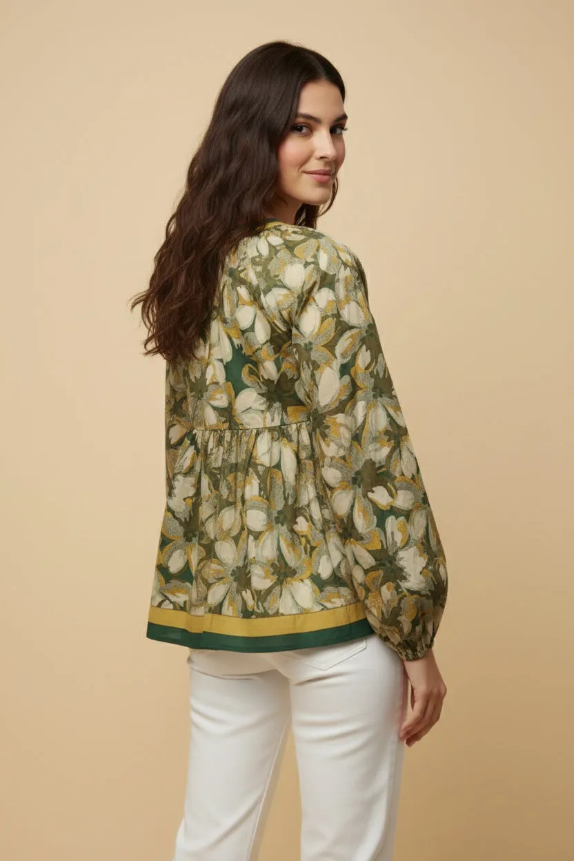 Womens Colorblock Trimmed Floral Peplum Top sold by Hayden product image thumbnail 3