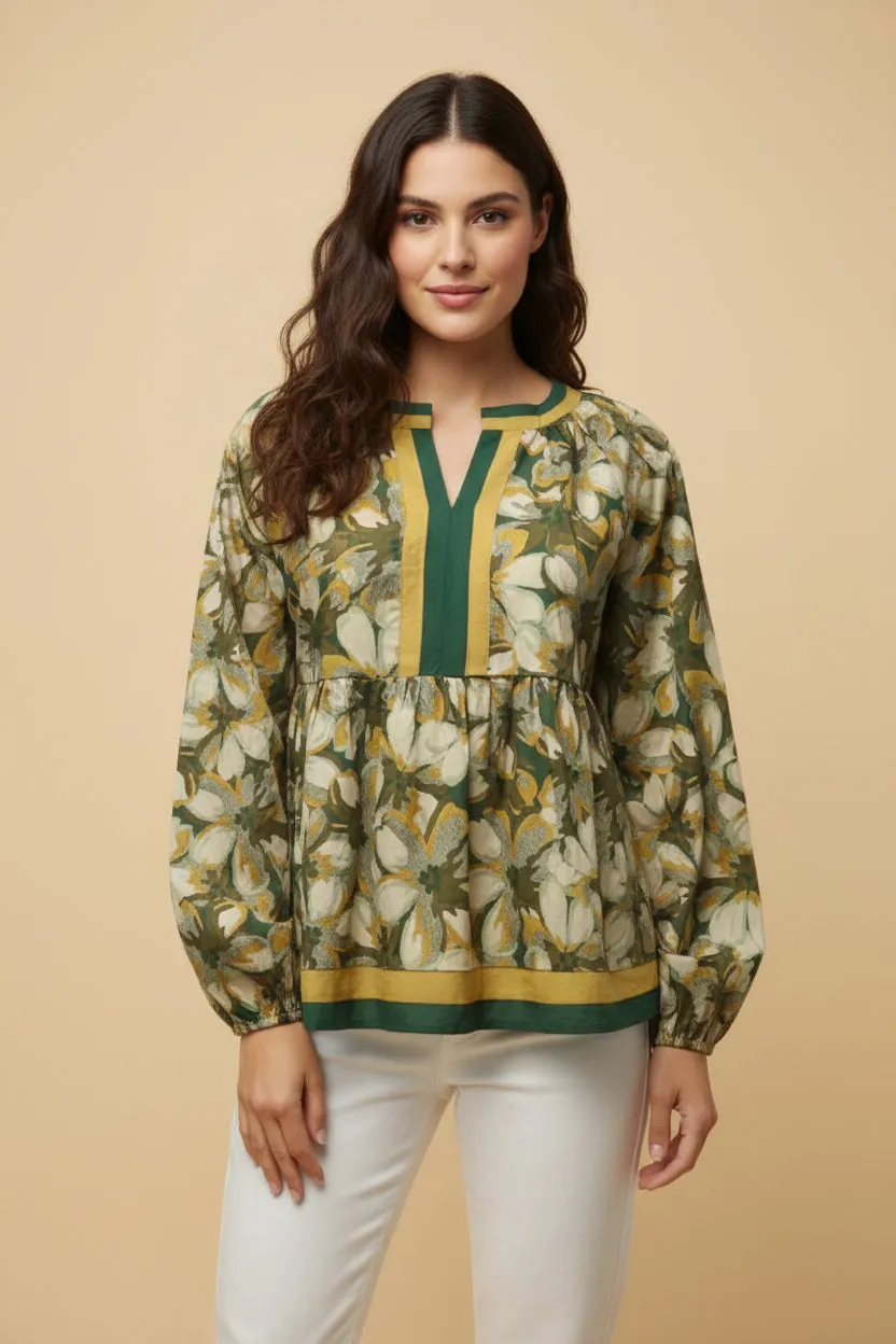 Womens Colorblock Trimmed Floral Peplum Top sold by Hayden