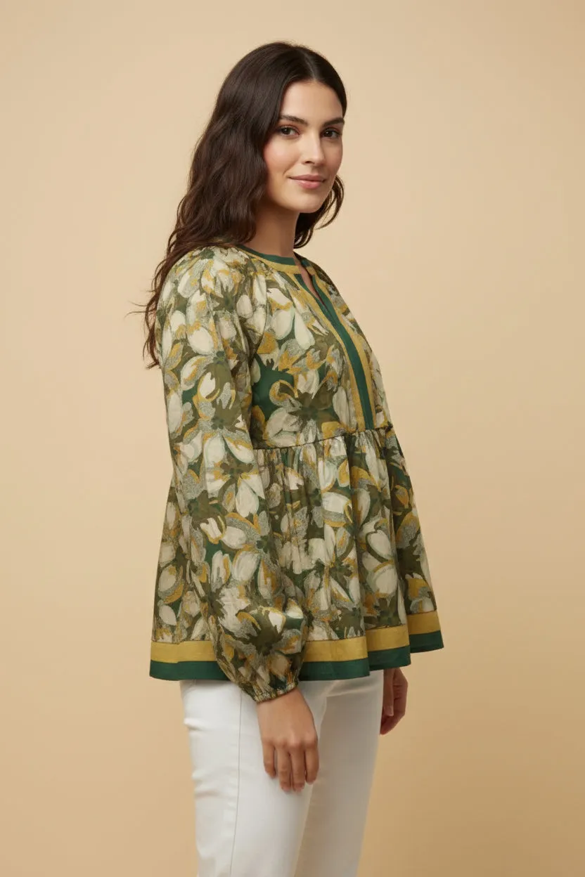 Womens Colorblock Trimmed Floral Peplum Top sold by Hayden product image thumbnail 2