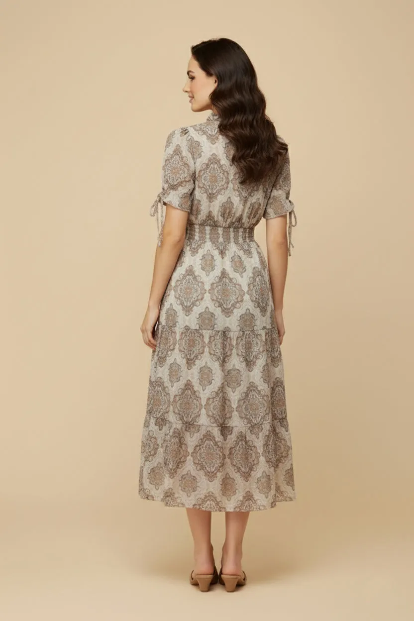 Womens Block Print Smocked Waist Tie Sleeve Dress sold by Hayden product image thumbnail 5