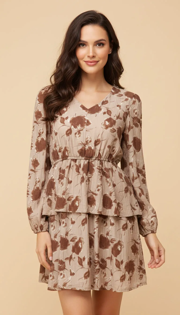 Womens Monochrome Floral V Neck Tiered Dress sold by Hayden product image thumbnail 5