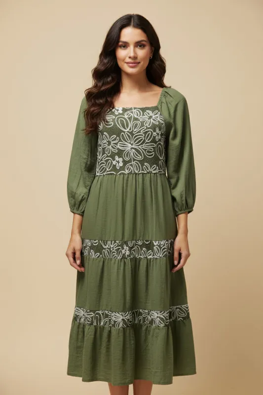 Womens Embroidered Floral Contrast Long Sleeve Dress sold by Hayden