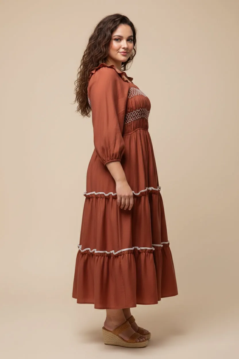 Womens Contrast Smocking Detailed Ruffled Square Neck Dress sold by Hayden product image thumbnail 5