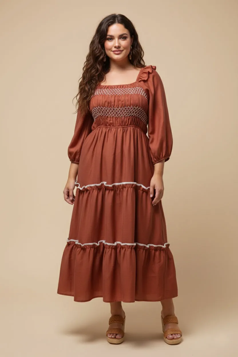 Womens Contrast Smocking Detailed Ruffled Square Neck Dress sold by Hayden product image thumbnail 2