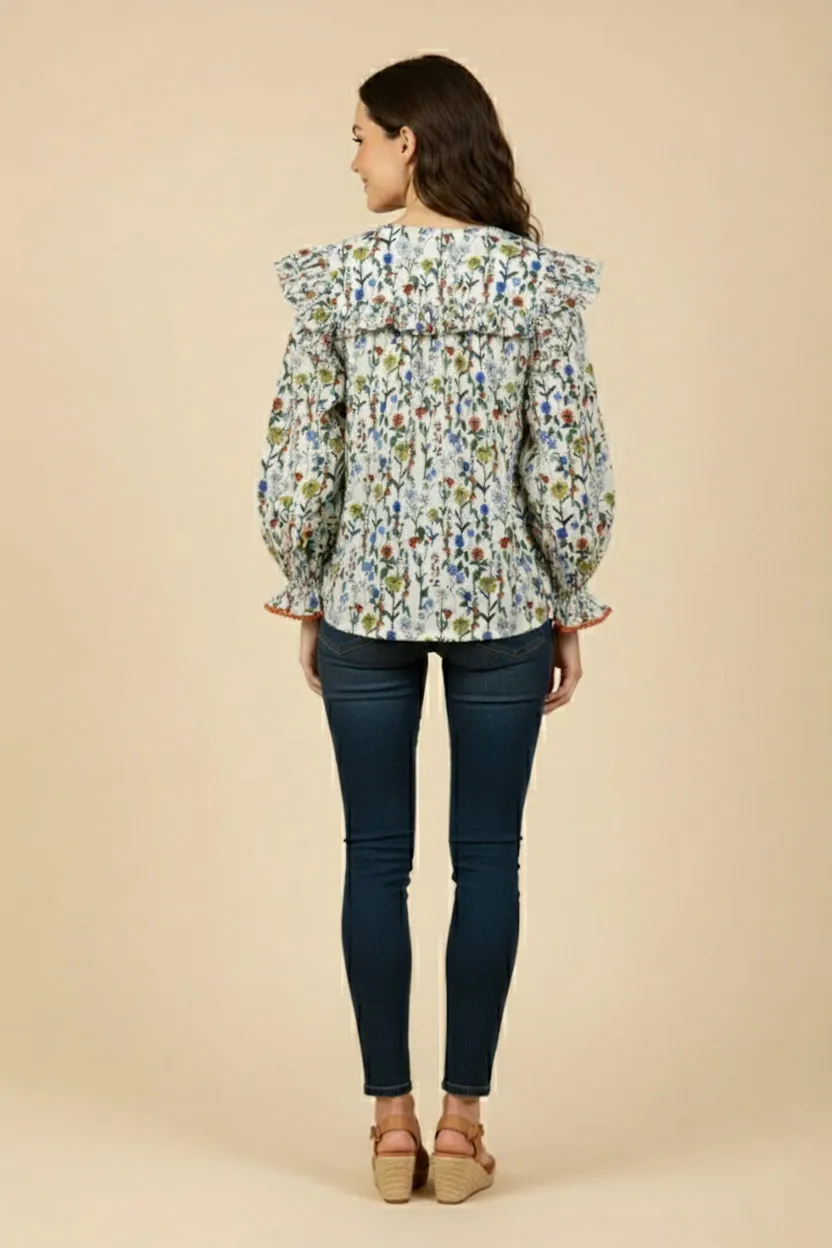 Womens Floral Print Tie Front Contrast Lace Detail Top sold by Hayden product image thumbnail 4