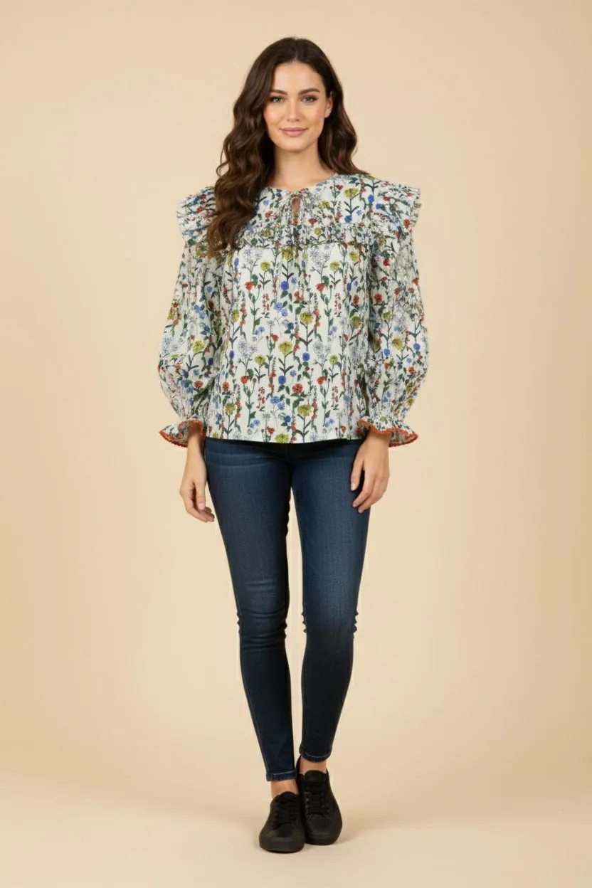 Womens Floral Print Tie Front Contrast Lace Detail Top sold by Hayden