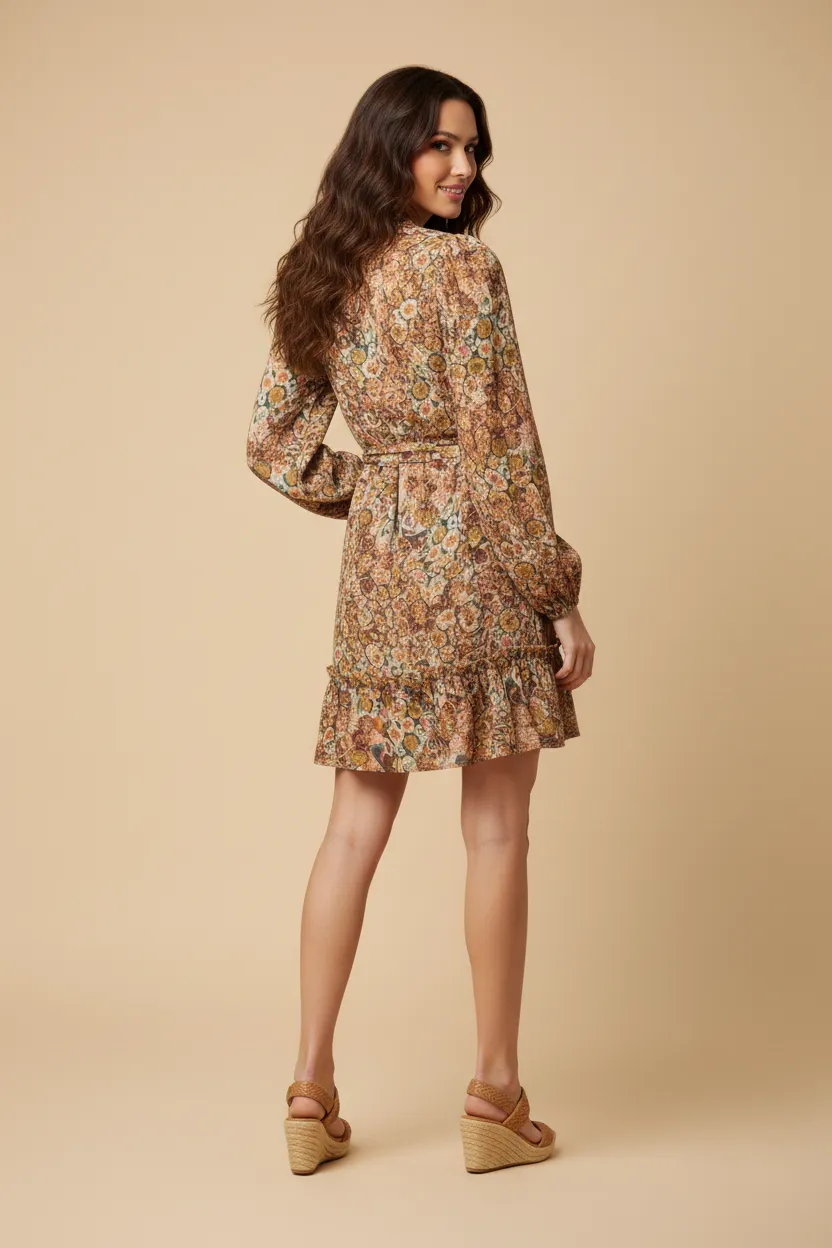 Womens Floral Fruit Print Notch Neck Belted Dress sold by Hayden product image thumbnail 4