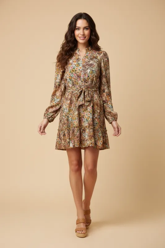 Womens Floral Fruit Print Notch Neck Belted Dress sold by Hayden