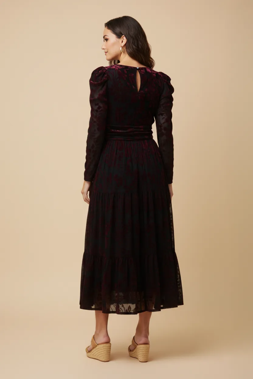 Womens Velvet Botanical Burnout Square Neck Dress sold by Hayden product image thumbnail 3