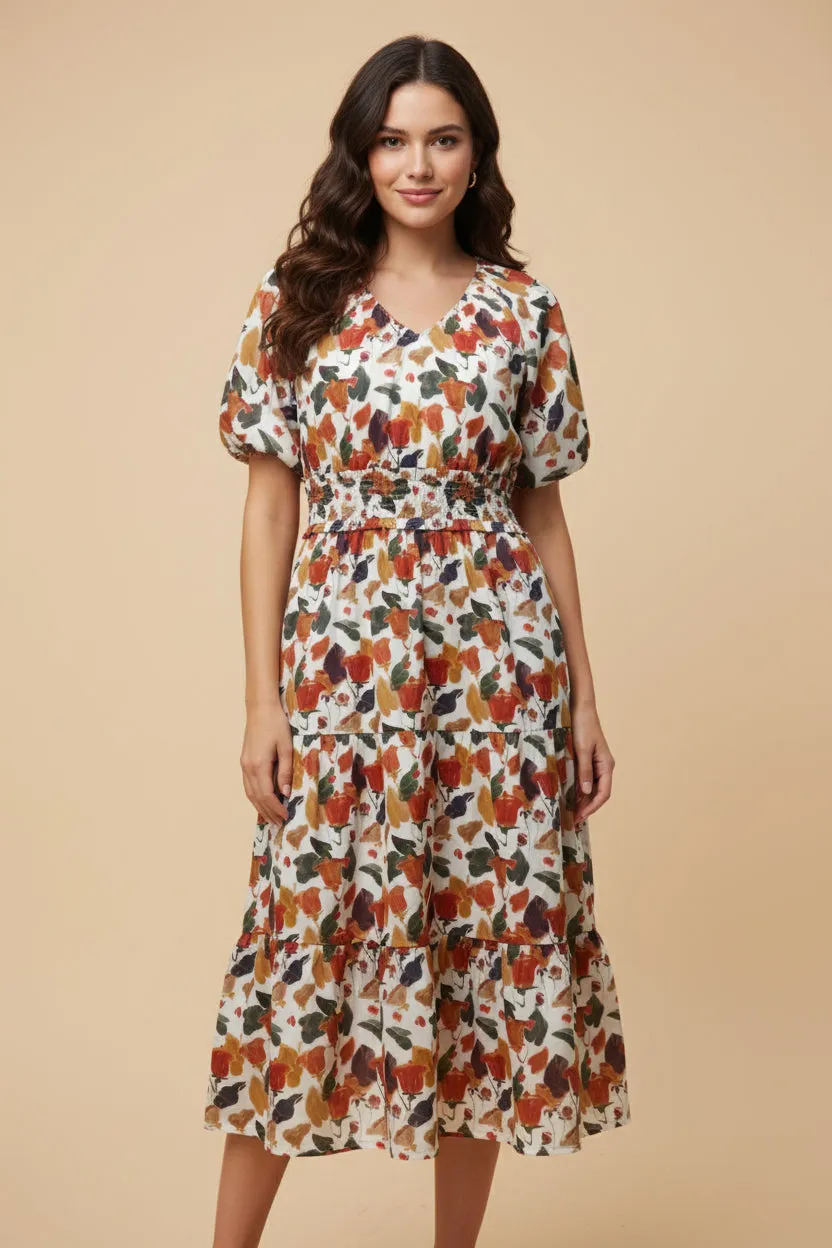 Womens Tulip Floral Print Smocked Waist Dress sold by Hayden