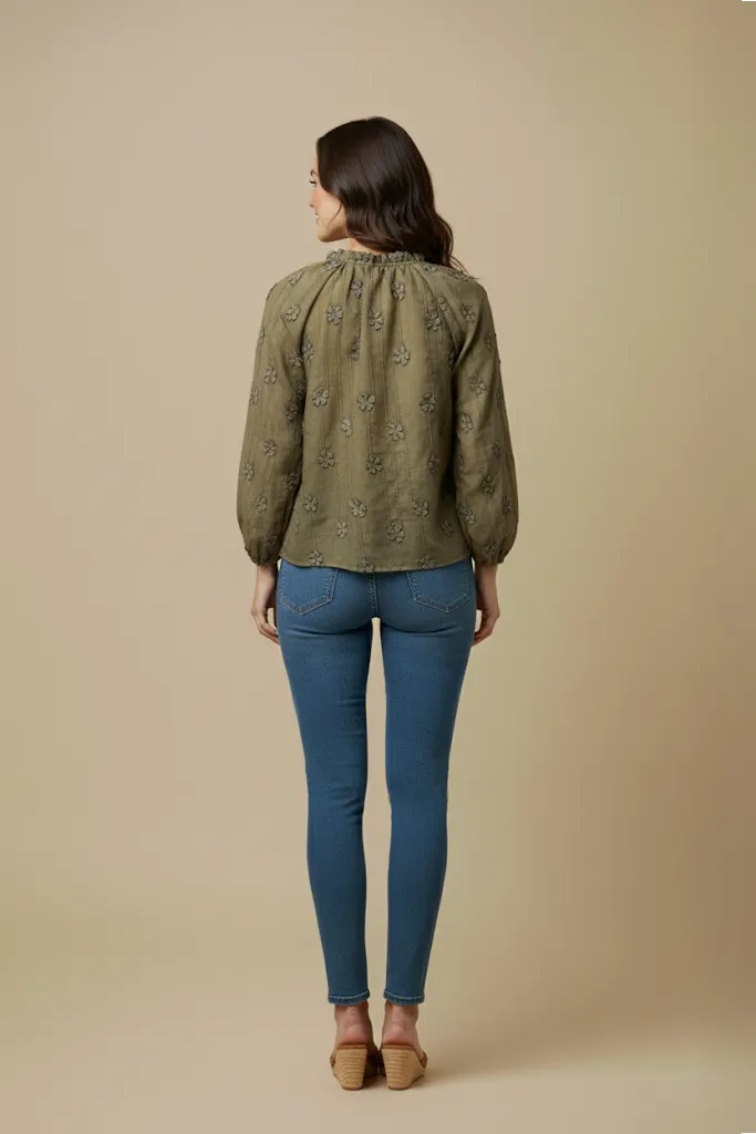 Womens Floral Embroidered Washed Tie Detail Top sold by Hayden product image thumbnail 4