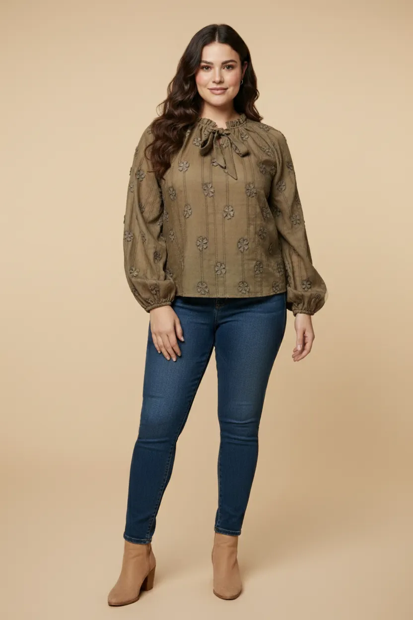 Womens Floral Embroidered Washed Tie Detail Top sold by Hayden product image thumbnail 2