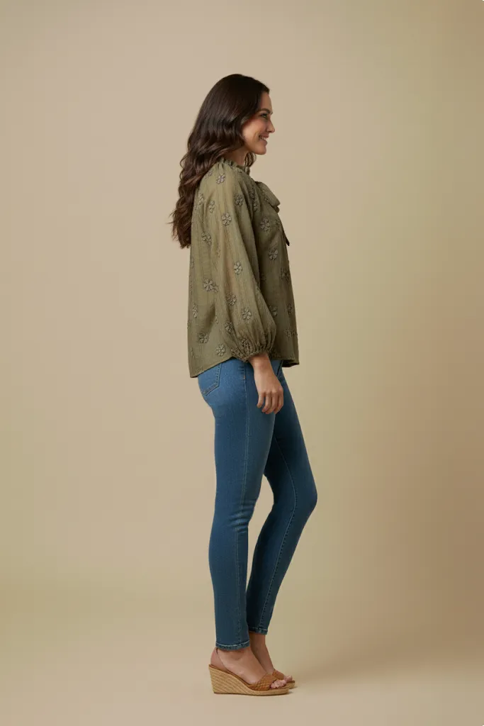 Womens Floral Embroidered Washed Tie Detail Top sold by Hayden product image thumbnail 3