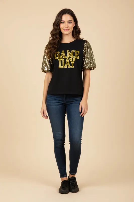 Womens Gameday Contrast Sequin Sleeve Jersey T Shirt made by Hayden