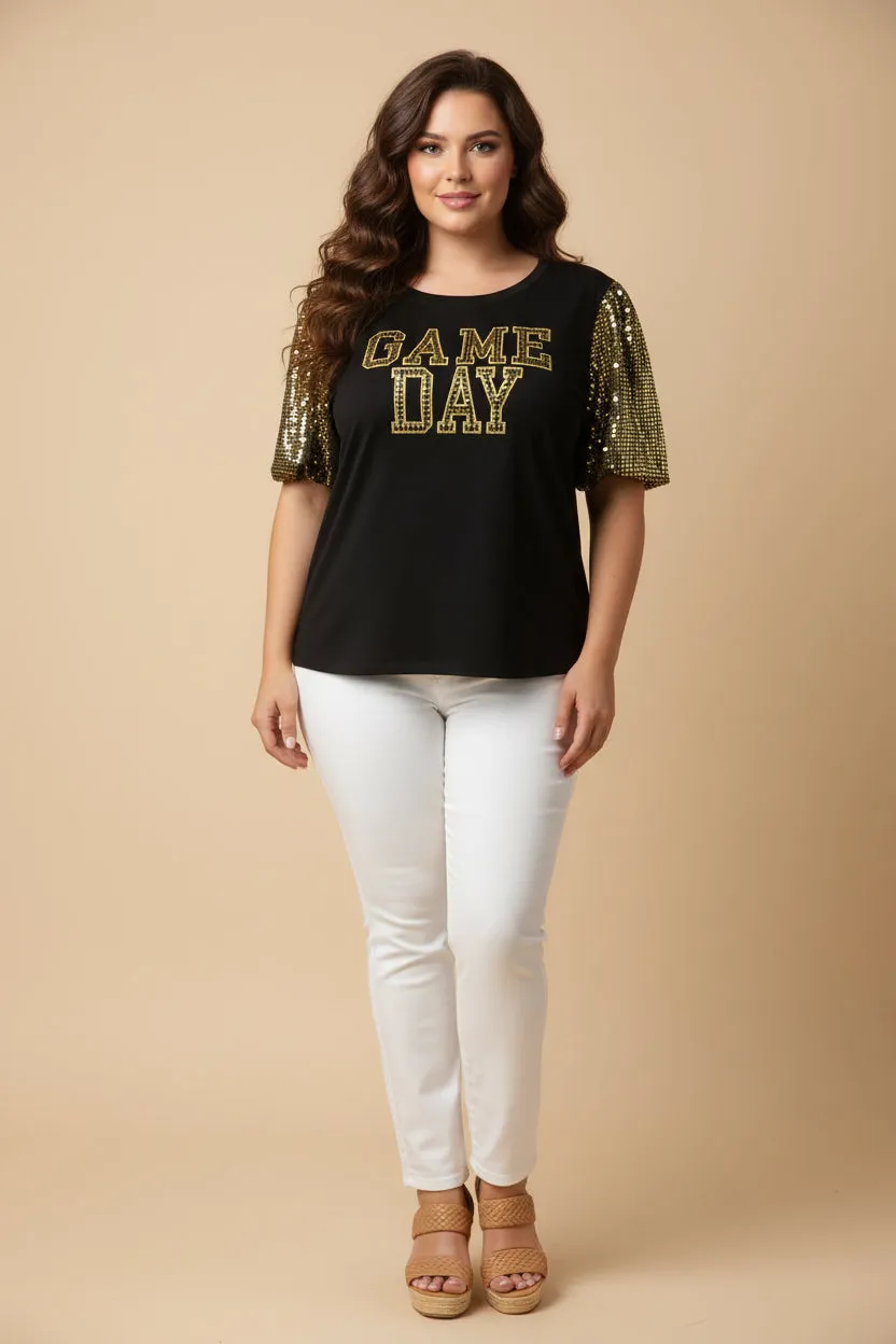 Womens Gameday Contrast Sequin Sleeve Jersey T Shirt sold by Hayden product image thumbnail 2