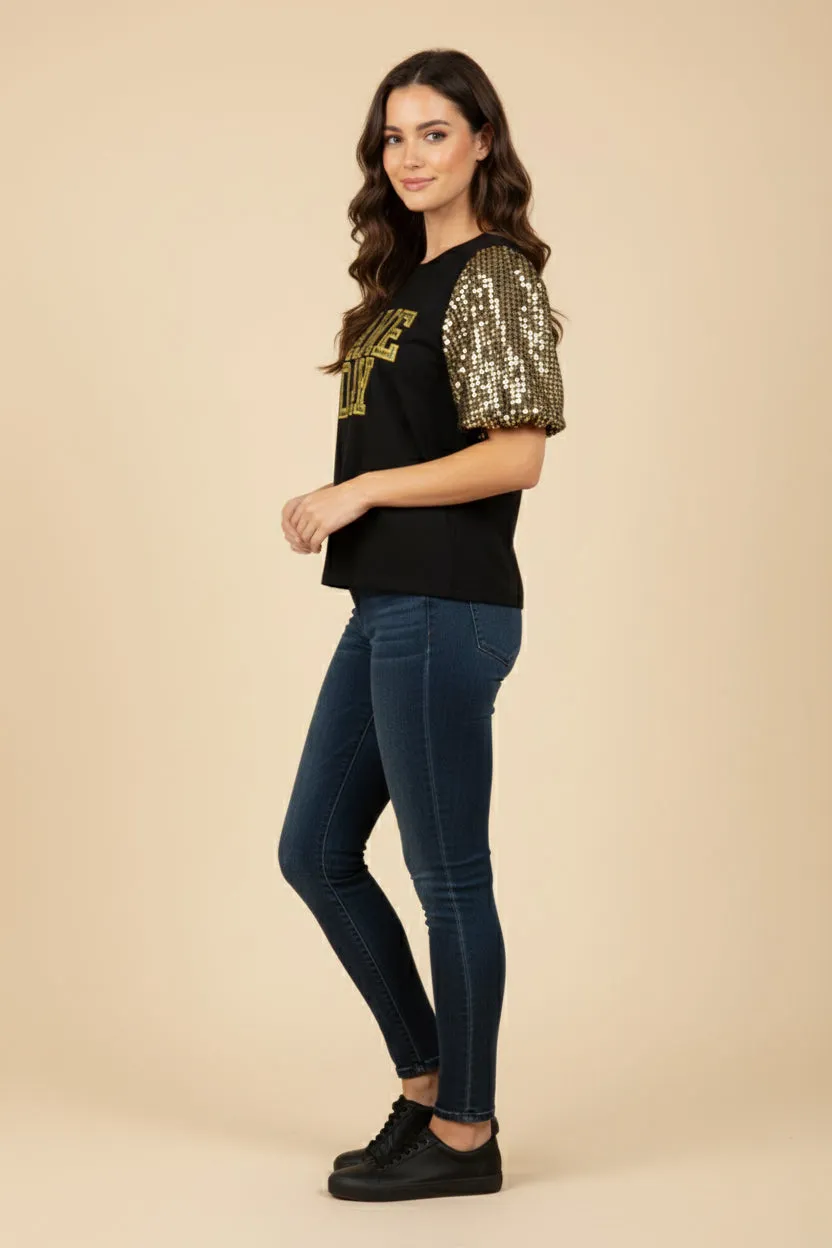 Womens Gameday Contrast Sequin Sleeve Jersey T Shirt sold by Hayden product image thumbnail 3