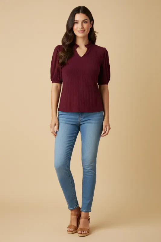 Womens Cable Knit Open Collar Knit Top sold by Hayden