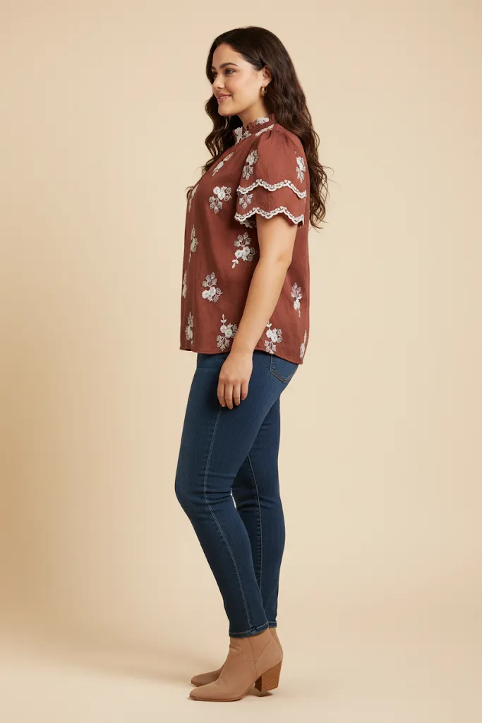 Womens Floral Embroidered Scallop Sleeve Top sold by Hayden product image thumbnail 5