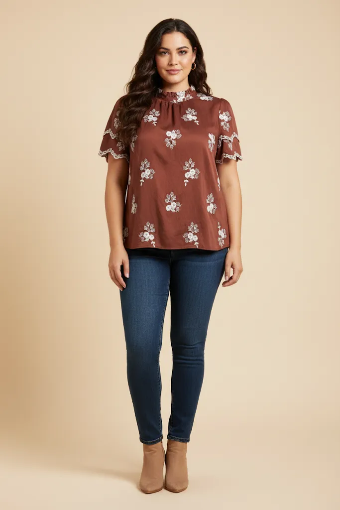 Womens Floral Embroidered Scallop Sleeve Top sold by Hayden product image thumbnail 2