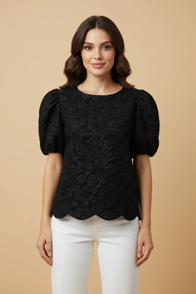 Womens Floral Jacquard Scalloped Top sold by Hayden