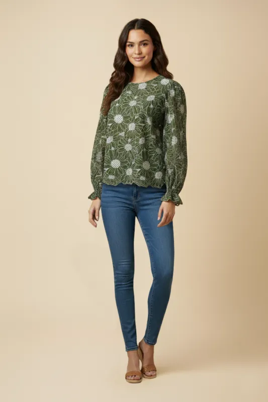 Womens Scalloped Hem Sunflower Eyelet Top sold by Hayden