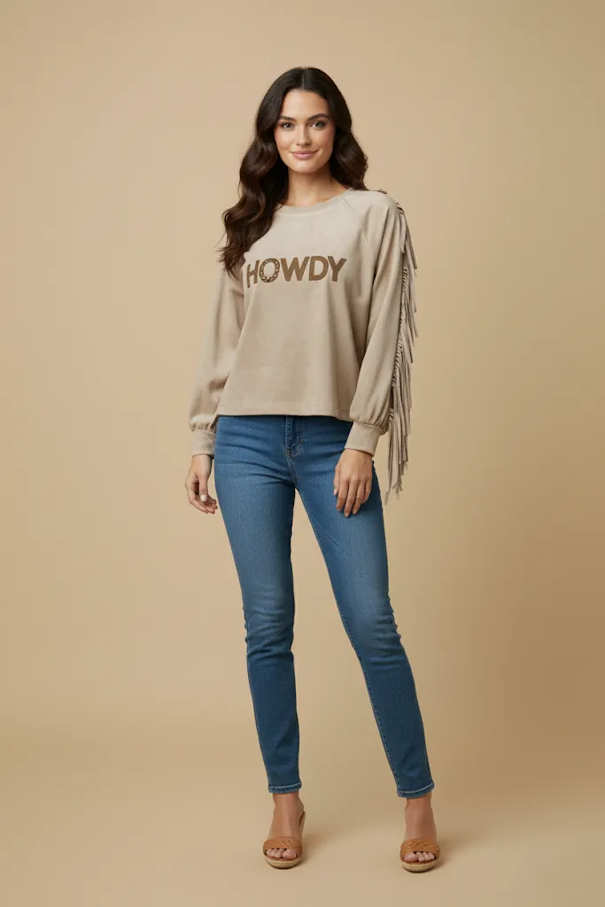 Womens Howdy Patched Fringe Detailed Washed T Shirt sold by Hayden