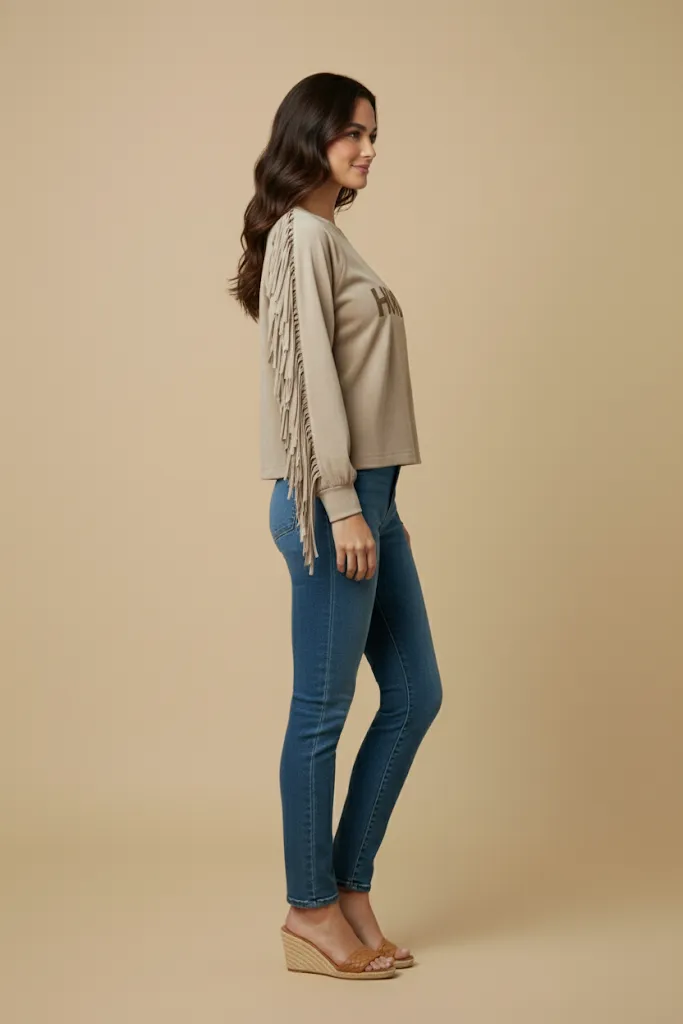 Womens Howdy Patched Fringe Detailed Washed T Shirt sold by Hayden product image thumbnail 3