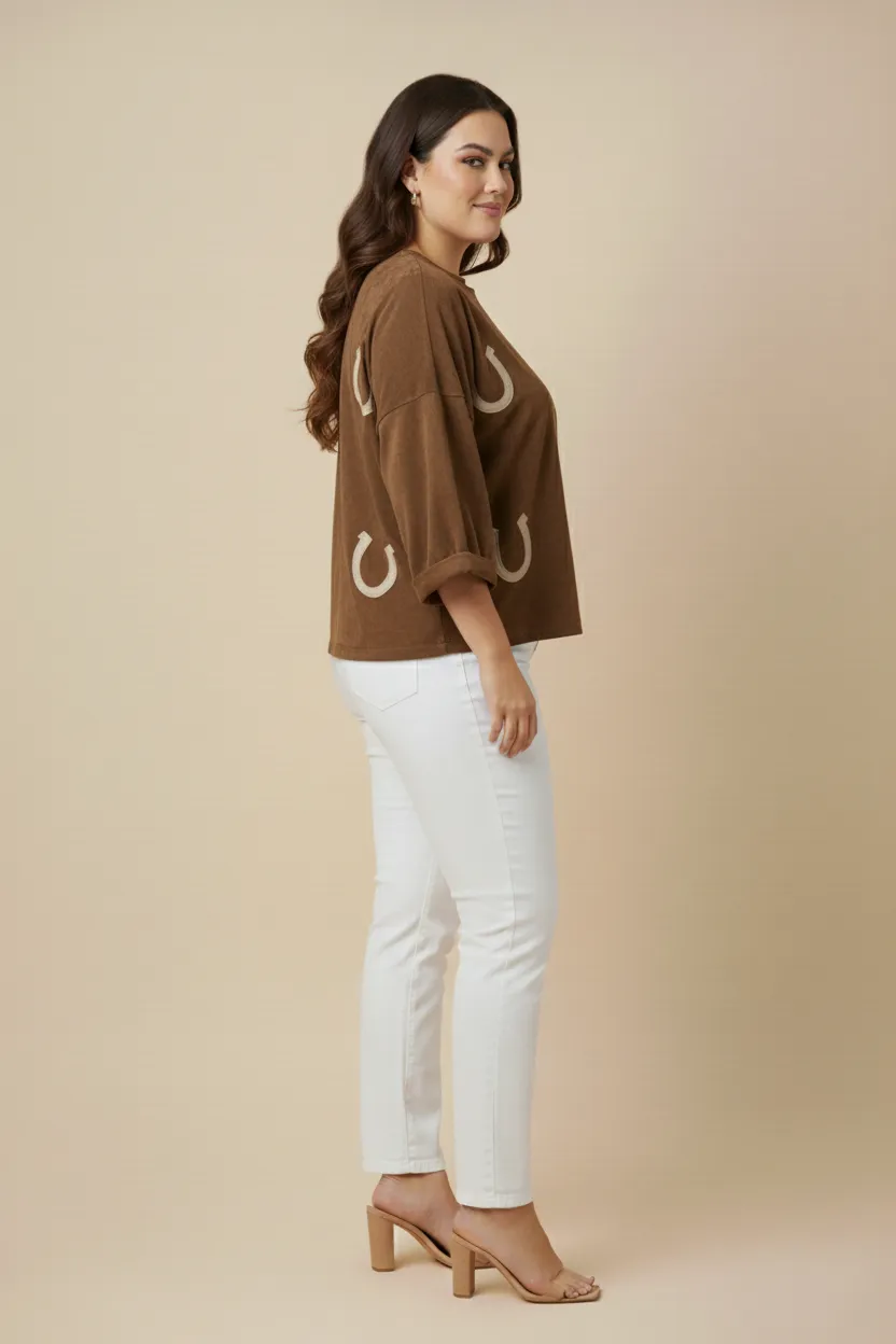 Womens Horseshoe Patched Drop Shoulder Suede T Shirt sold by Hayden product image thumbnail 5