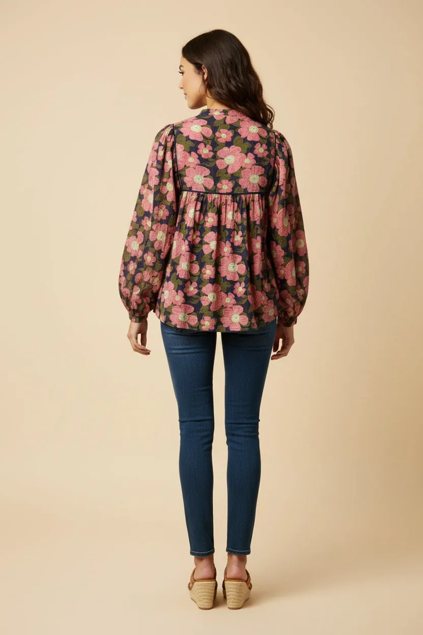 Womens Contrast Piped Tie Neck Floral Top sold by Hayden product image thumbnail 4