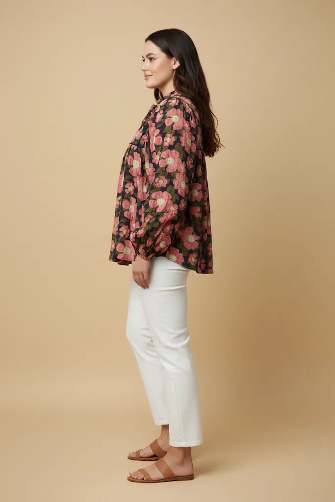 Womens Contrast Piped Tie Neck Floral Top sold by Hayden product image thumbnail 5