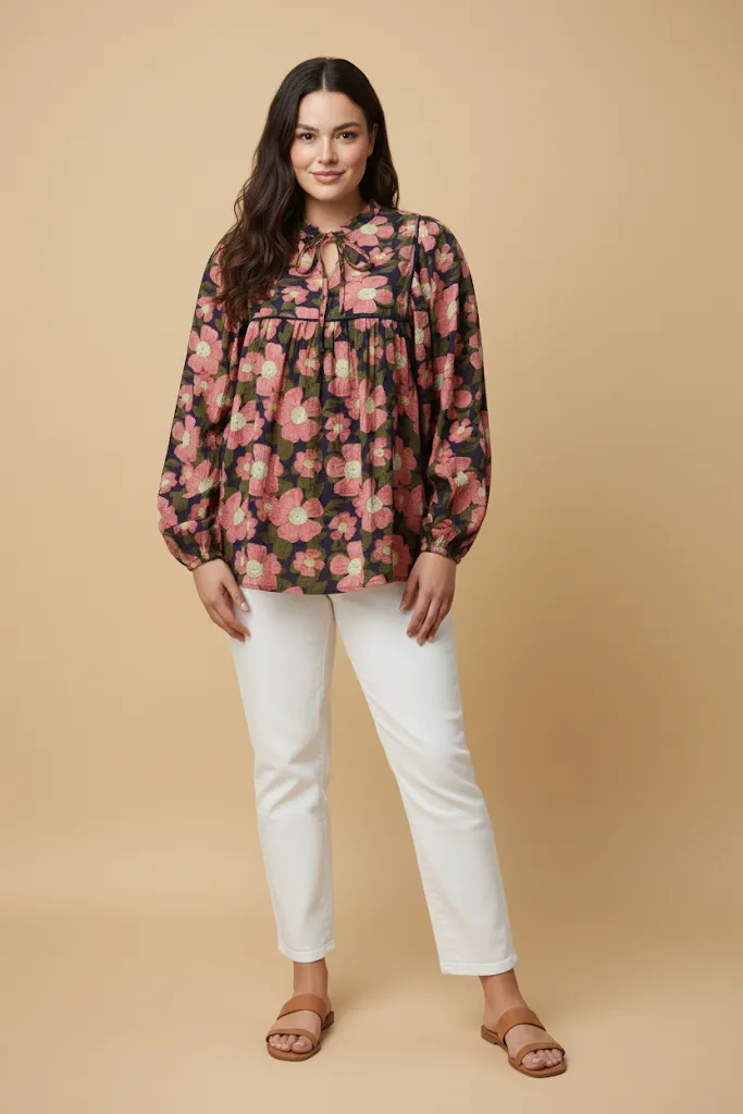 Womens Contrast Piped Tie Neck Floral Top sold by Hayden product image thumbnail 2