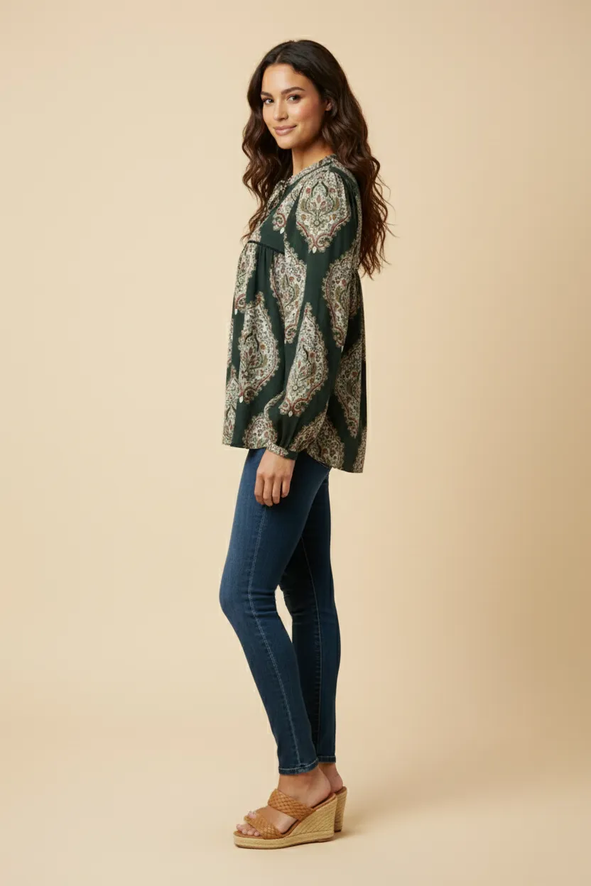 Womens Bold Block Print Tie Neck Top sold by Hayden product image thumbnail 3