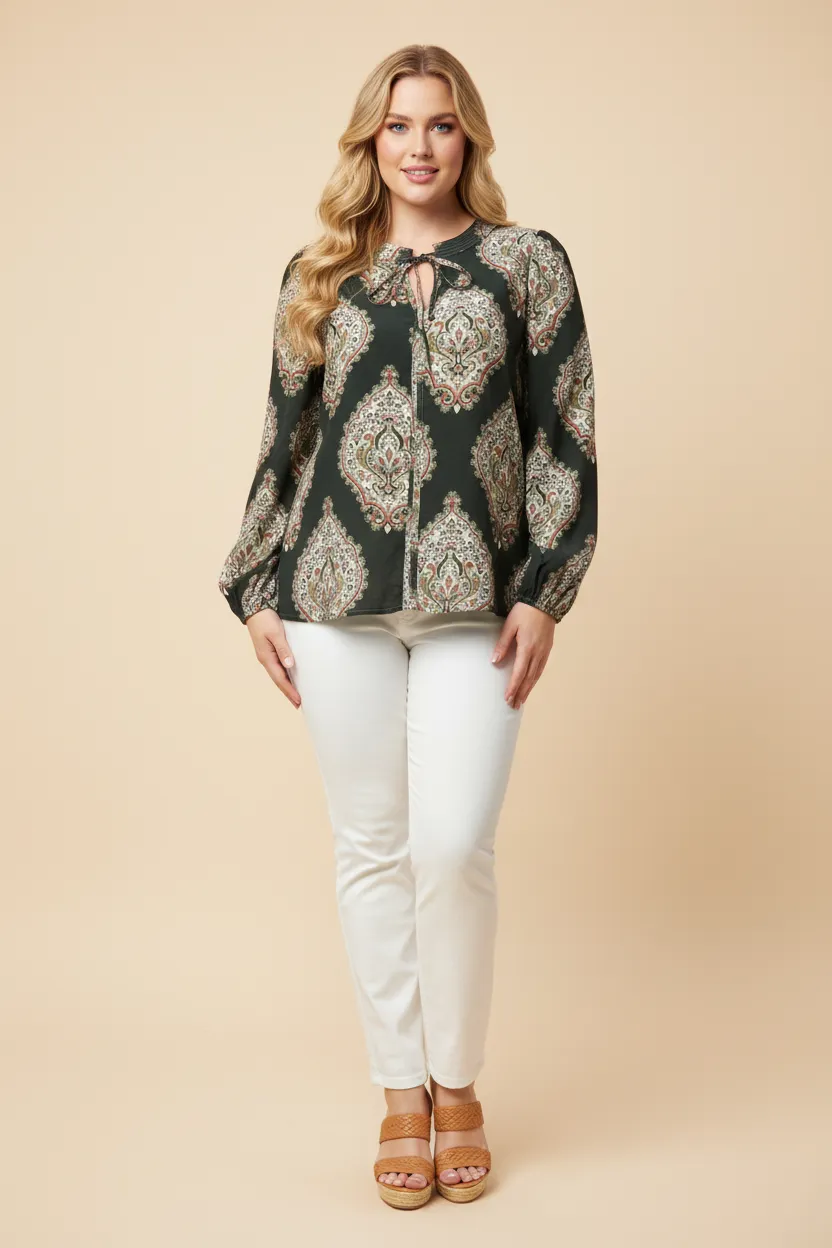 Womens Bold Block Print Tie Neck Top sold by Hayden product image thumbnail 2