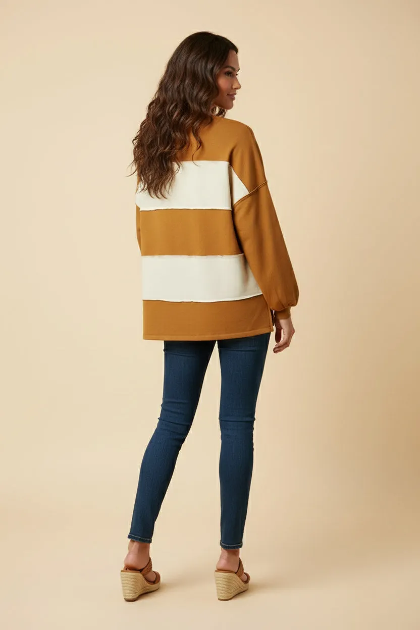 Womens Brushed Raw Edge Color Block Long Sleeve Top sold by Hayden product image thumbnail 3