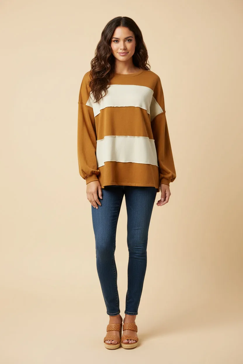Womens Brushed Raw Edge Color Block Long Sleeve Top sold by Hayden product image thumbnail 4